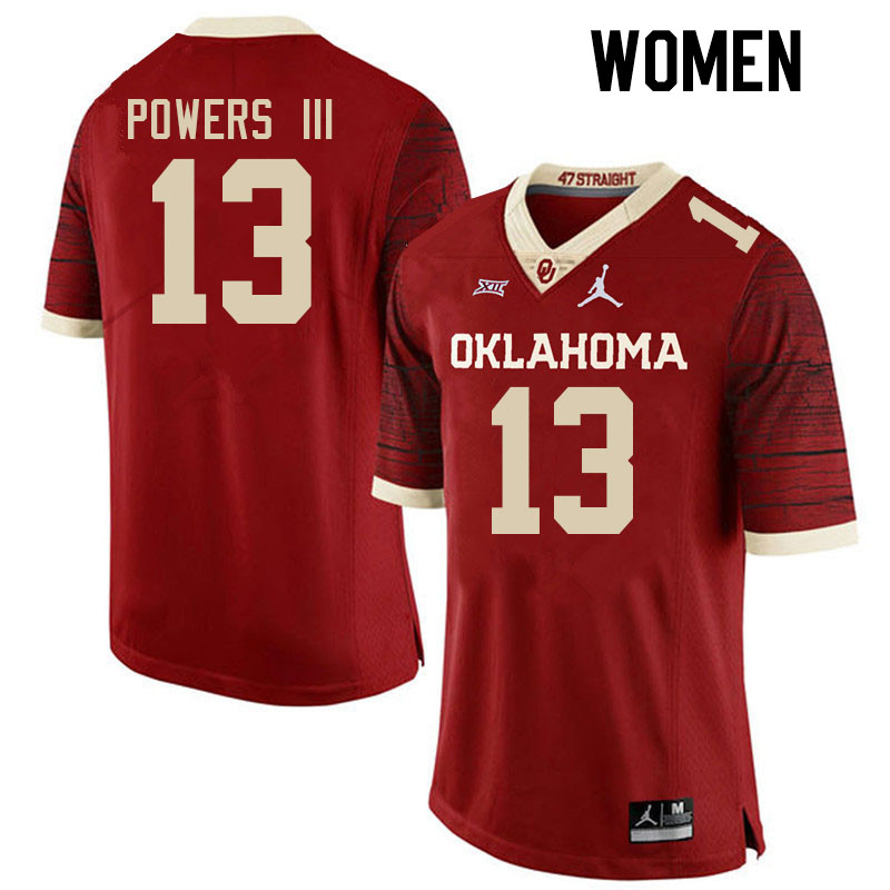 Women #13 Reggie Powers III Oklahoma Sooners College Football Jerseys Stitched-Retro